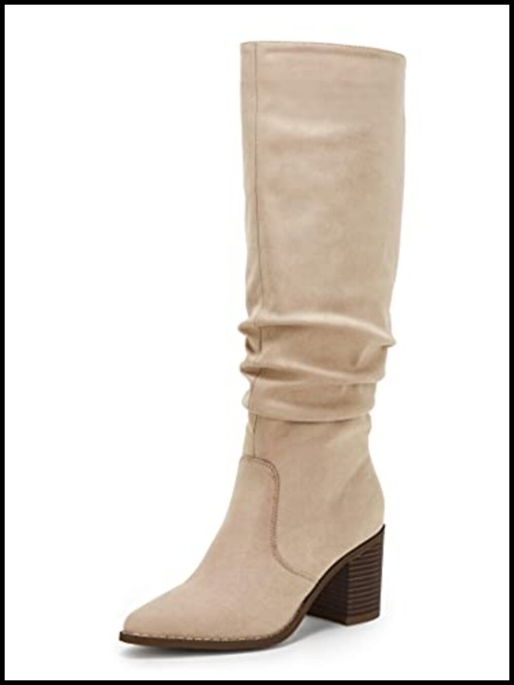 Pointed Toe Mid Chunky Heel Side Zipper Knee High Boots Faux Suede Womens